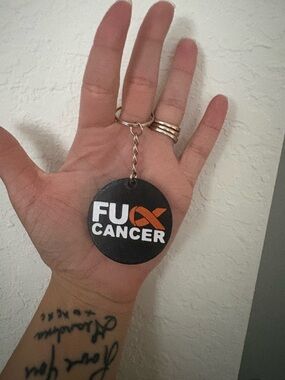 Black 'FU Cancer' Round Keychain with Orange Ribbon